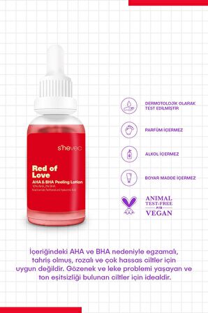 RED OF LOVE - AHA %10 & BHA %2 Cilt Tonu Eşitleyici Canlandırıcı Kırmızı Peeling Serum 30ml