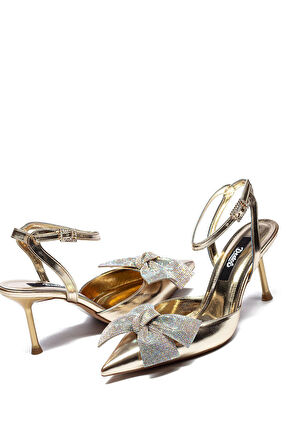 Kadın Sivri Burun Bilekten Bağlamalı İnce Topuklu Taşlı Fiyonklu Abiye Ayakkabı 4200