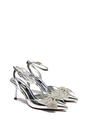 Kadın Sivri Burun Bilekten Bağlamalı İnce Topuklu Taşlı Fiyonklu Abiye Ayakkabı 4200