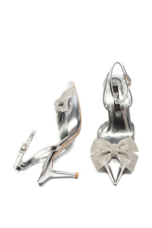 Kadın Sivri Burun Bilekten Bağlamalı İnce Topuklu Taşlı Fiyonklu Abiye Ayakkabı 4200