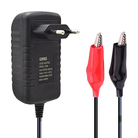 12V 1A Akü Şarj Cihazı Adaptörü Maşalı TÜM Akülü Arabalara Uyumlu   0970