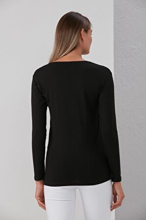 IŞŞIL 0362-Viskon Körüklü Düz Hamile Uzun Kol T-Shirt Siyah-S