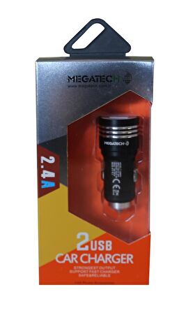 Megatech T05 M24 Gri 2.4A 2Usb Çelik Araç Şarj Aleti / Megatech