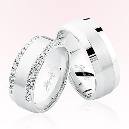 Beyaz Taşlı Bombeli Altın Alyans 4201