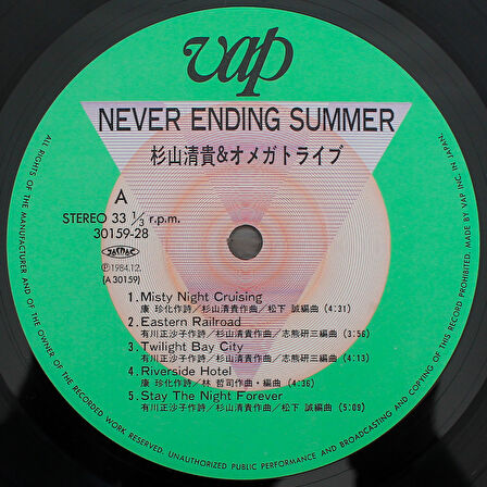 S. Kiyotaka & Omega Tribe - Never Ending Summer 33'lük LP PLAK