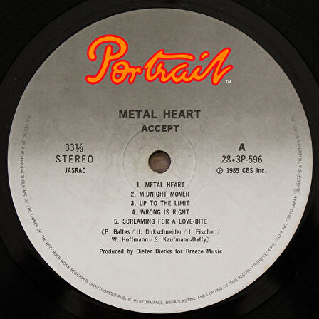 Accept - Metal Heart 33'lük LP PLAK