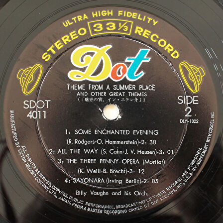 Billy Vaughn And His Orchestra – Theme From A Summer Place (10'' Plak)