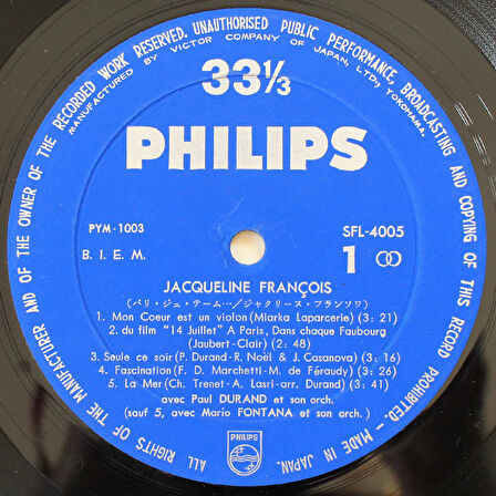 Jacqueline François – Paris Je T'aime (10'' Plak)