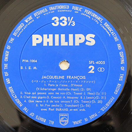 Jacqueline François – Paris Je T'aime (10'' Plak)