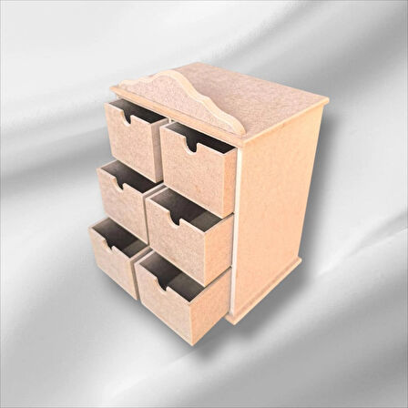 Ahşap Boyanabilir 6 Çekmeceli Takı-makyaj-aksesuar Çok Amaçlı Dekoratif Organizer Kutu