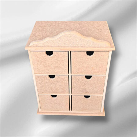 Ahşap Boyanabilir 6 Çekmeceli Takı-makyaj-aksesuar Çok Amaçlı Dekoratif Organizer Kutu