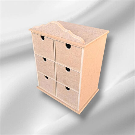 Ahşap Boyanabilir 6 Çekmeceli Takı-makyaj-aksesuar Çok Amaçlı Dekoratif Organizer Kutu