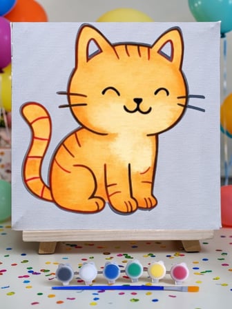 Çocuklar İçin Tuval Boyama Seti Kedi Mod2 19x19 Cm (Tuval, Şövale, Fırça ve 6 Renk Akrilik Boya Seti)