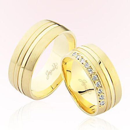 Sarı Taşlı Bombeli Altın Alyans 4202