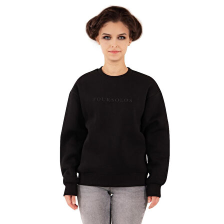 Siyah Kadın Sweatshirt, 3 İplik Kumaş, Normal Fit
