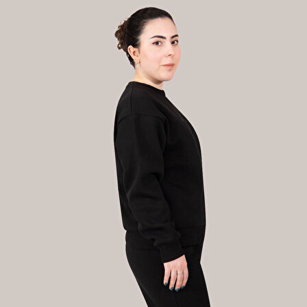 Siyah Kadın Sweatshirt, 3 İplik Kumaş, Normal Fit