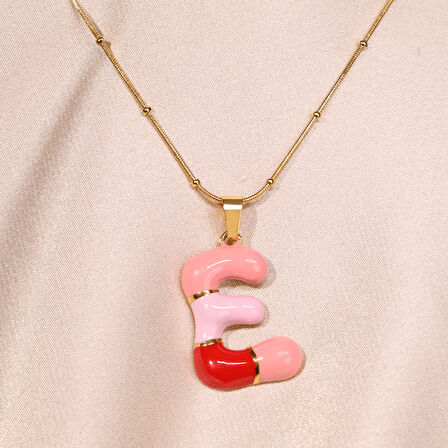 Çelik Kadın Kolye, Gold Renk Harf Kolye, Mini Boncuk Detaylı, No:97A