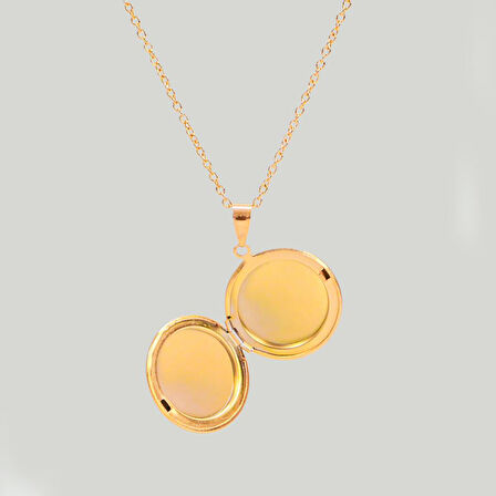Çelik Kadın Kolye, Açılabilir Kapaklı, Gold Renk, No:160
