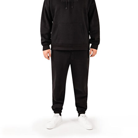 Siyah Erkek Jogger, 3 İplik Kumaş, Normal Fit