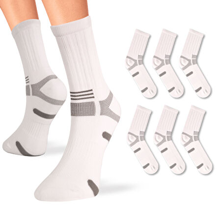 Erkek Soket, Normal Taban, Spor Çorabı Beyaz, Polyamid 6'lı Set