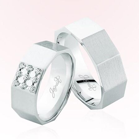 Beyaz Köşeli Taşlı Altın Alyans 4204