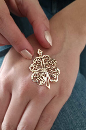 Sarı Altın Etnik Tasarım Altın Yonca Kolye Ucu