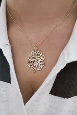 Sarı Altın Etnik Tasarım Altın Yonca Kolye Ucu