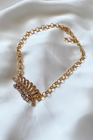 Taşlı Yaprak Figürlü Choker Kolye