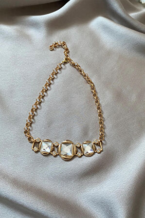 Taşlı Gold Choker Kolye