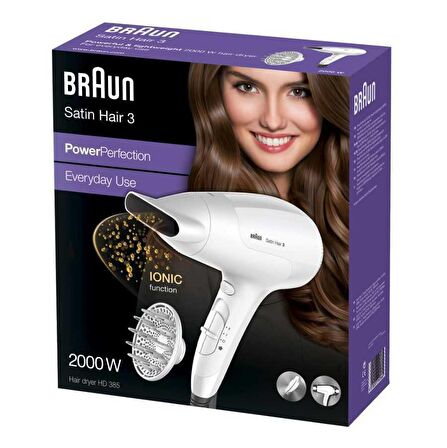 Braun HD385 Satin Hair 3 PowerPerfection AC Motor Sıcak ve Soğuk Saç Kurutma ve Fön Makinesi