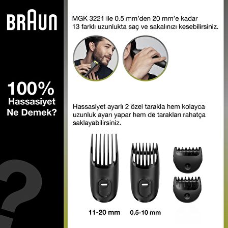 Braun MGK 3221 5 Başlıklı Kablosuz Islak/Kuru Sakal Kesme Makinesi 