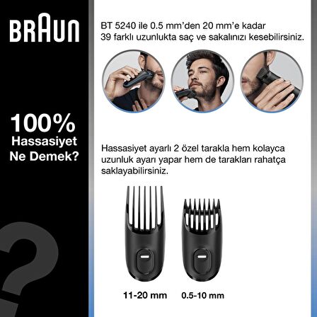 Braun BT 5240 2 Başlıklı Kablosuz Islak/Kuru Saç-Sakal Çok Amaçlı Tıraş Makinesi 