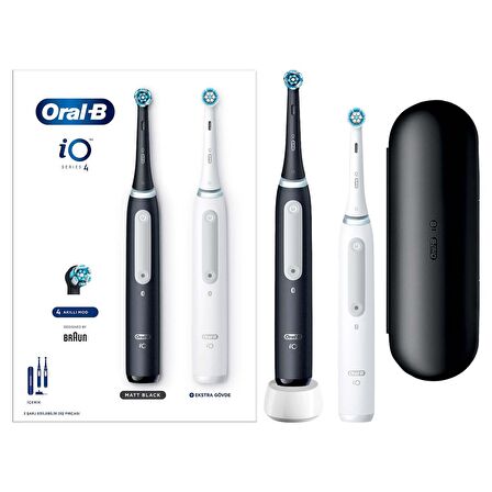 Oral-B iO 4 Şarjlı Diş Fırçası Seti 2'li - Mat Siyah / Beyaz