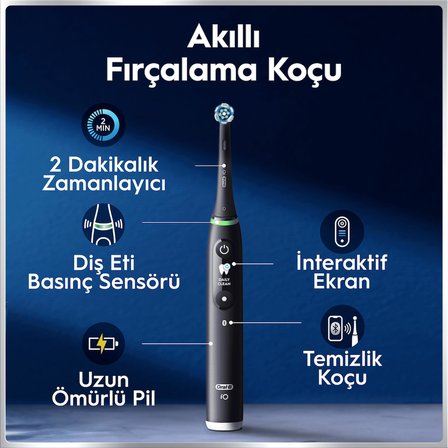 Oral-B iO6 Siyah Şarjlı/Elektrikli Diş Fırçası, 2 Fırça Başlığı, Uzun Ömürlü Pil, Premium Seyahat Kabı