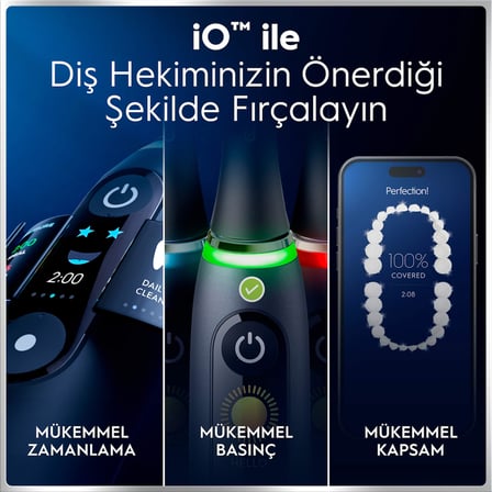 Oral-B iO6 Siyah Şarjlı/Elektrikli Diş Fırçası, 2 Fırça Başlığı, Uzun Ömürlü Pil, Premium Seyahat Kabı