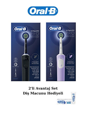 Oral-B D103 Vitality Pro Cross Action Şarjlı Elektrikli Diş Fırçası Siyah-Lila, Diş Macunu 50ml Avan