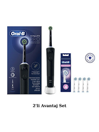 Oral-B D103 Vitality Pro Şarjlı Elektrikli Diş Fırçası - Sensitive Clean, Yumuşak Uçlu 4'lü Yedek Ba