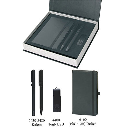 VIP Hediyelik Set - Defter, Kalem ve USB Bellek - (3’lü Kurumsal Hediye Seti) - 4210 Siyah