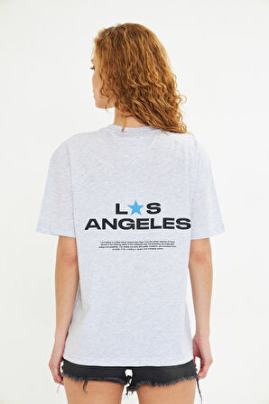 Los Angeles Baskılı %100 Pamuk Oversize Kadın Tişört