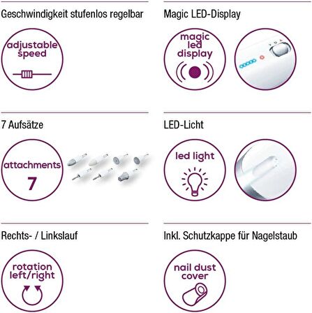 Beurer MP 42 Manikür Pedikür Seti 7 SAFİR VE KEÇE UÇ YÜKSEK DEVİR