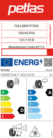 Petlas 235/65 R16 C 121/119R 12PR FullGrip PT935 Kış Lastiği 2026