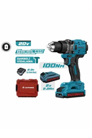 CATPOWER AKÜLÜ DARBELİ VİDALAMA Li-ion 100NM (MAKİNE) KÖMÜRSÜZ 13 MM + ( 2.0 ah AKÜ 2 ADET)+(Hızlı Şarj Cihazı)