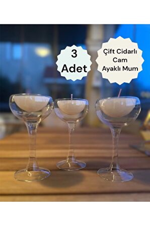 3 lü Şamdan Mum Çift Cidarlı Üfleme Cam Mum Dekoratif Mum