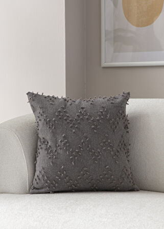 Ritim Desenli Punch İşlemeli Keten Kırlent Kılıfı 43x43cm, Dekoratif Kırlent Kılıfı