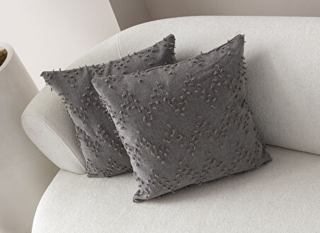 Ritim Desenli Punch İşlemeli Keten Kırlent Kılıfı 43x43cm, Dekoratif Kırlent Kılıfı