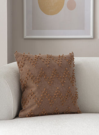Ritim Desenli Punch İşlemeli Keten Kırlent Kılıfı 43x43cm, Dekoratif Kırlent Kılıfı
