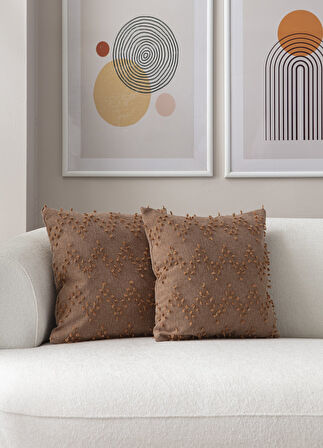 Ritim Desenli Punch İşlemeli Keten Kırlent Kılıfı 43x43cm, Dekoratif Kırlent Kılıfı