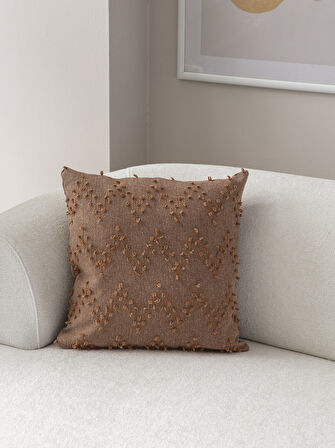 Ritim Desenli Punch İşlemeli Keten Kırlent Kılıfı 43x43cm, Dekoratif Kırlent Kılıfı