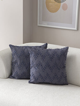 Ritim Desenli Punch İşlemeli Keten Kırlent Kılıfı 43x43cm, Dekoratif Kırlent Kılıfı