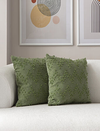 Ritim Desenli Punch İşlemeli Keten Kırlent Kılıfı 43x43cm, Dekoratif Kırlent Kılıfı